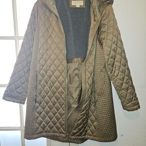 Michael Kors Quilted Long Puffer Coat in Taupe